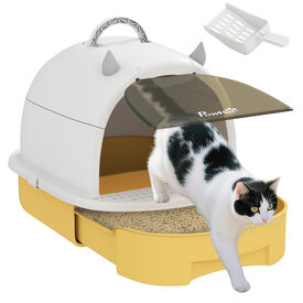 PawHut Arenero para Gatos Cubierto Caja de Arena para Gatos Arenero Cerrado con Tapa Removible Bandeja Extraíble Filtro de Carbono Pala y Asa Superior 40,5x52x39 cm Amarillo y Blanco