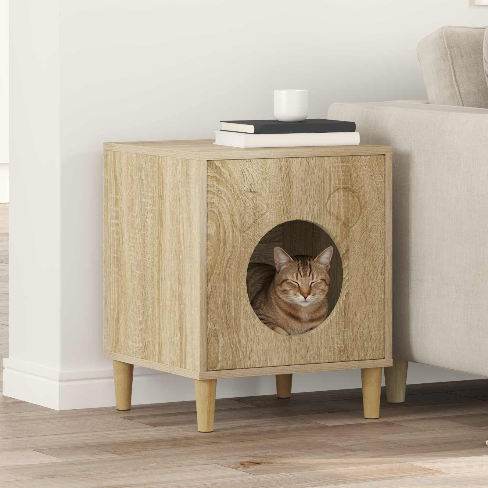 vidaXL Casa para Gatos Sonoma 42,5 x 40 x 53 cm Madera de ingenier&iacute;a, , large Imagen numero 2
