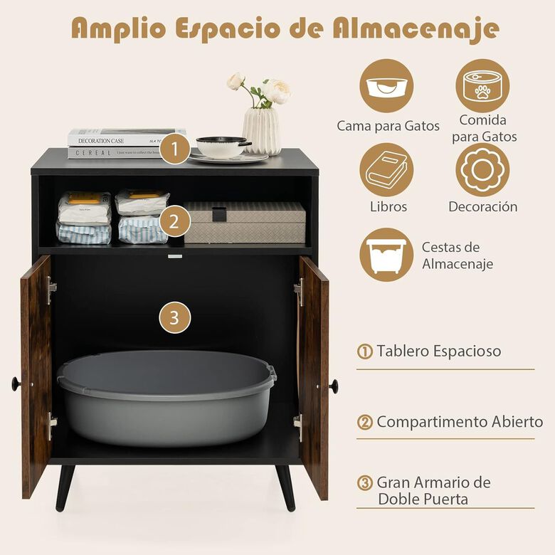 COSTWAY Mueble de madera Caja de Arena para Gatos thumbnail