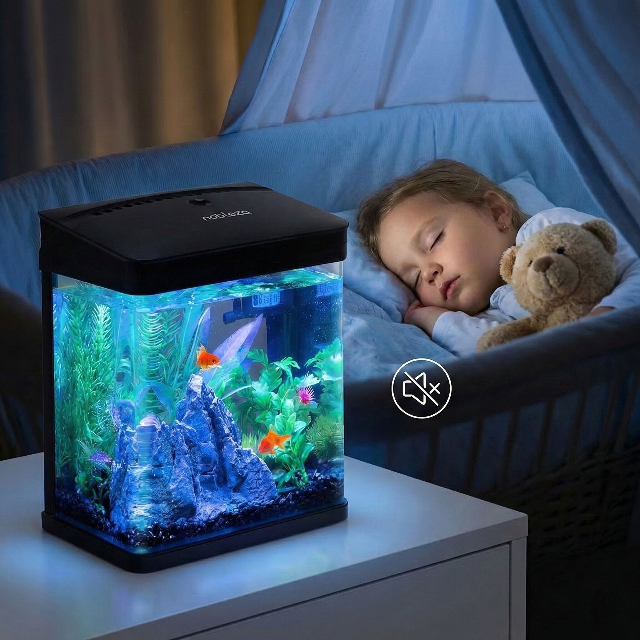 Nobleza Kit de Acuario 7L de Cristal con Iluminaci&oacute;n LED y Sistema de Filtraci&oacute;n - Nano Pecera de Dise&ntilde;o Curvo y Silencioso - Negro, , large Imagen numero 5