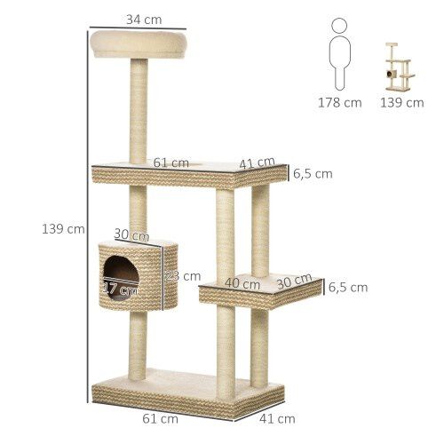 PawHut &aacute;rbol con cueva m&uacute;ltiples plataformas color Beige, , large Imagen numero 3
