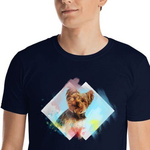 Mascochula camiseta hombre acuarelas personalizadas con tu mascota azul marino thumbnail