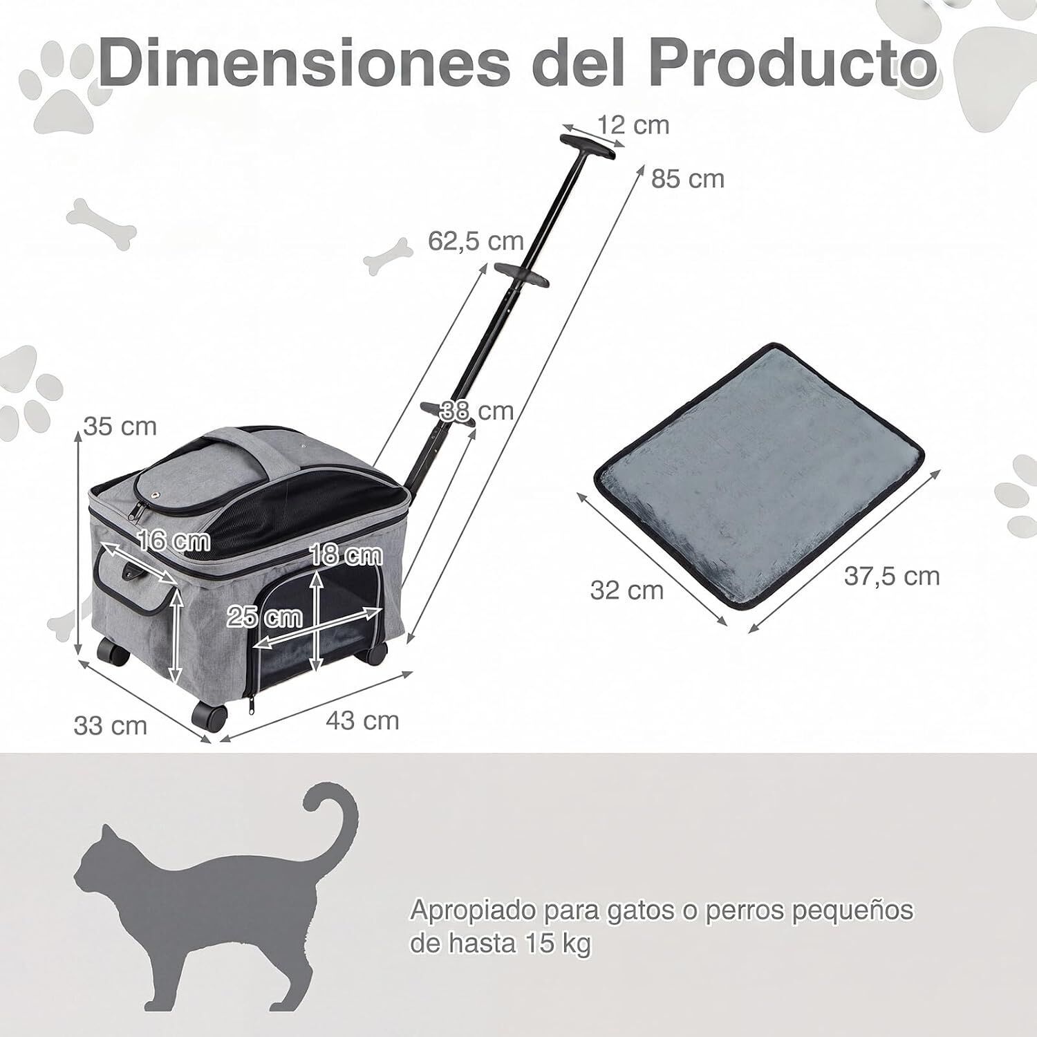 COSTWAY Transport&iacute;n para Mascotas con Ruedas y Asa Telesc&oacute;pica, , large Imagen numero 5