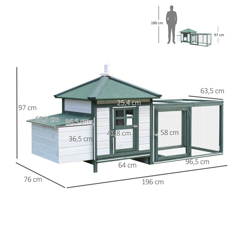 Gallinero Exterior Grande De Madera PawHut - Para 10-15 Gallinas, 315x150x140 Cm, Con Perchas, Columpio, Rampa Y Bandeja Extraíble