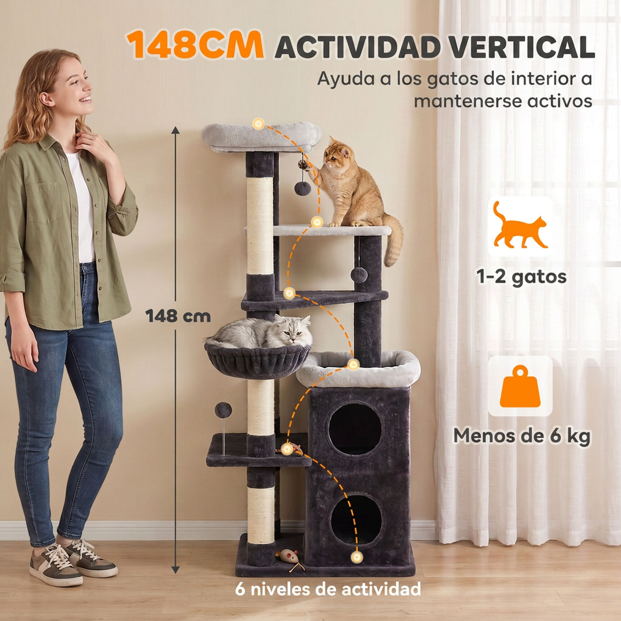 PawHut &Aacute;rbol para Gato Gris oscuro, , large Imagen numero 4