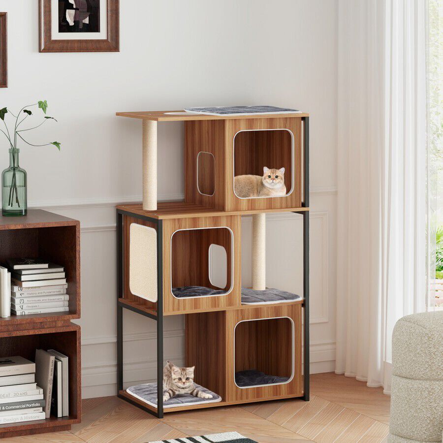 COSTWAY &Aacute;rbol para Gatos Moderno para Gatitos, Casa para Gatos con Estructura Met&aacute;lica, Percha Superior Acolchonada, Grandes Plataformas, Cojines Extra&iacute;bles, Mueble de Varios Niveles con Postes para Rascar, , large Imagen numero 4