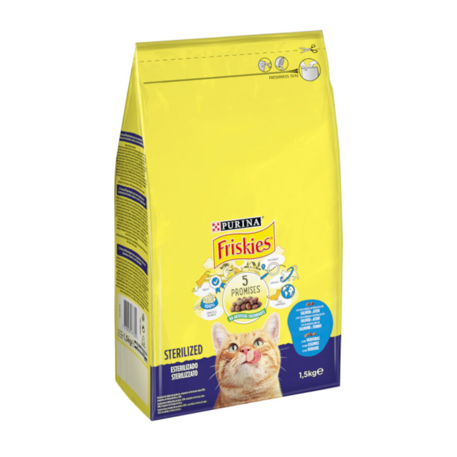 Purina Friskies Sterilized Pienso para gatos con salmón, atún y verduras thumbnail