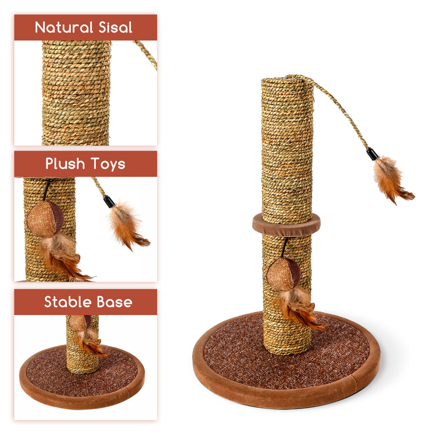 Nobleza &ndash; Poste rascador para gatos de sisal con juguete. Peque&ntilde;o, Color Marr&oacute;n, 30 * 30 * 44 cm, , large Imagen numero 3
