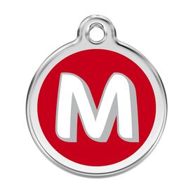 Red dingo Placa identificativa Acero Inoxidable Esmalte Alfabeto Letra M Rojo para perros