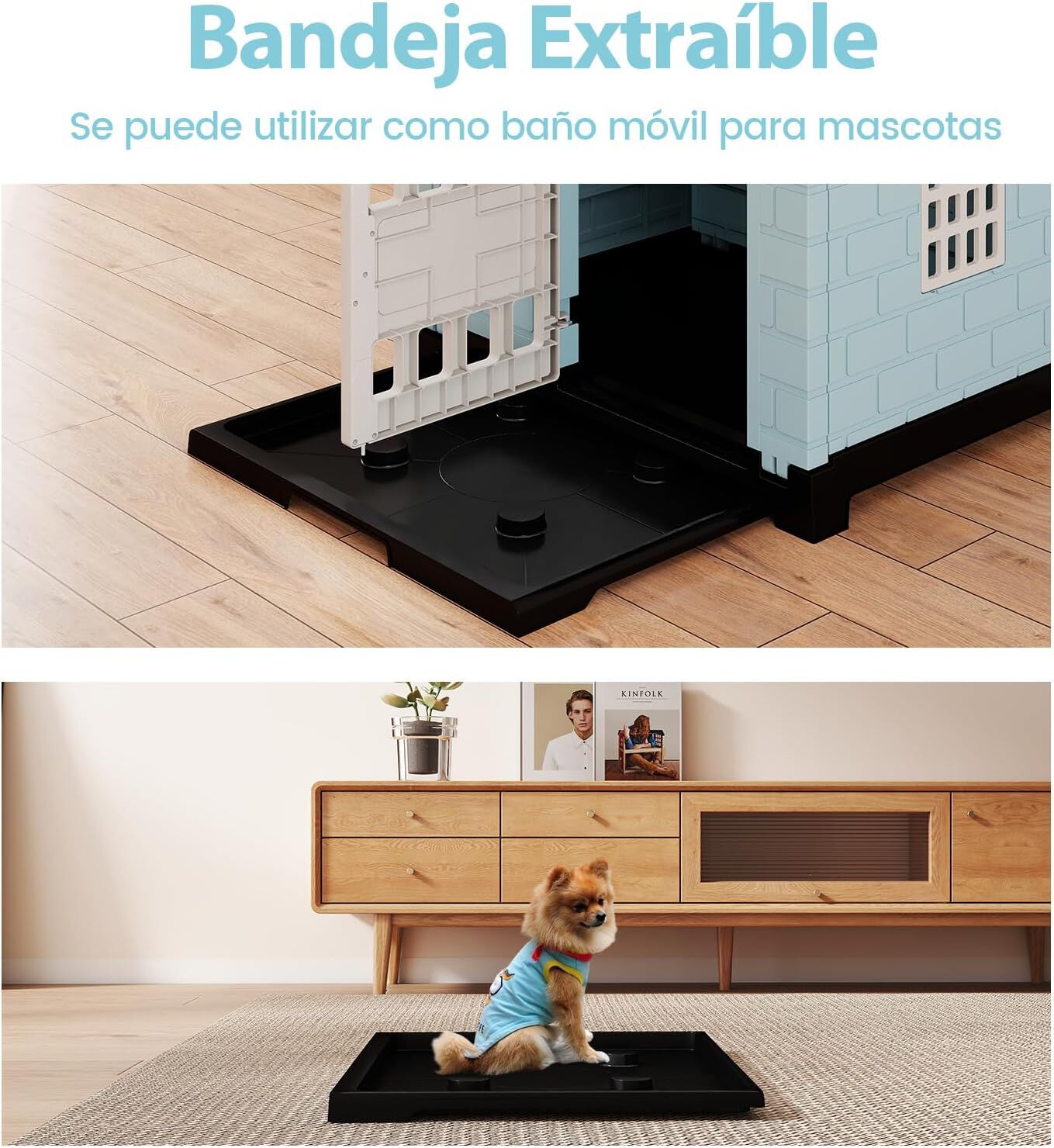 COSTWAY Casa para Perros Plegable de Pl&aacute;stico, Refugio para Mascotas Resistente a la Intemperie con Bandeja de Inodoro, Puerta con Cerradura, Techo Inclinado, Jaula de Interior Exterior para Cachorros Gatos, , large Imagen numero 4
