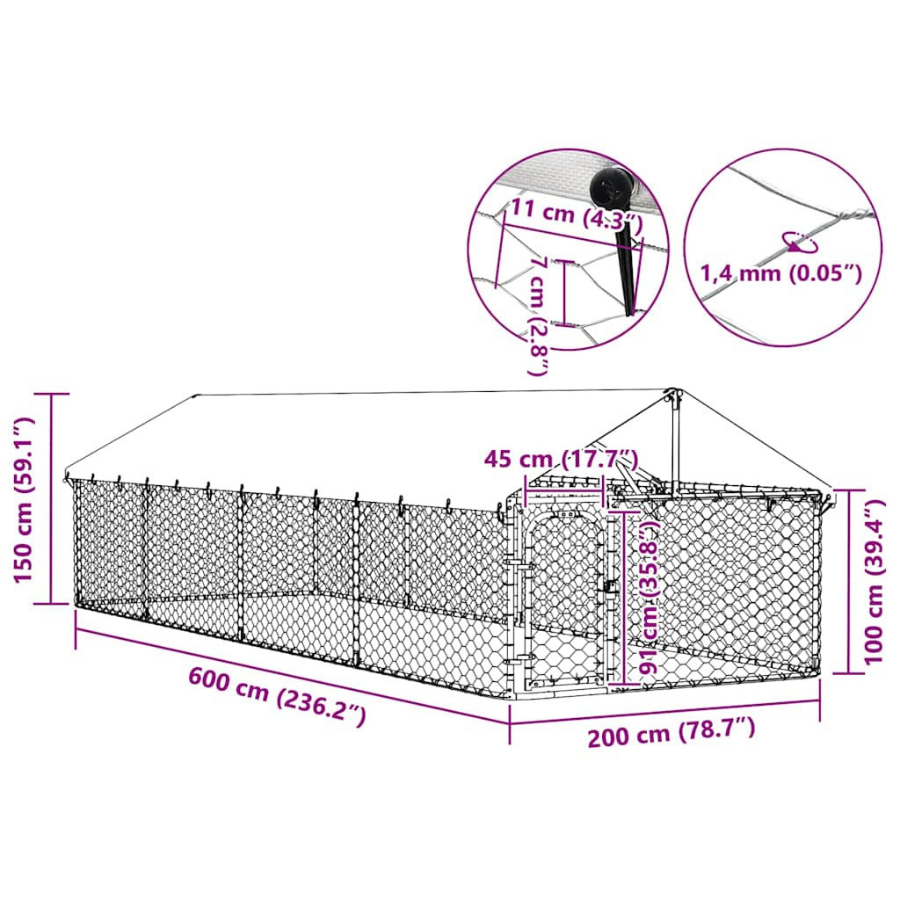 VidaXL Perrera Exterior Plateada para perros, , large Imagen numero 4