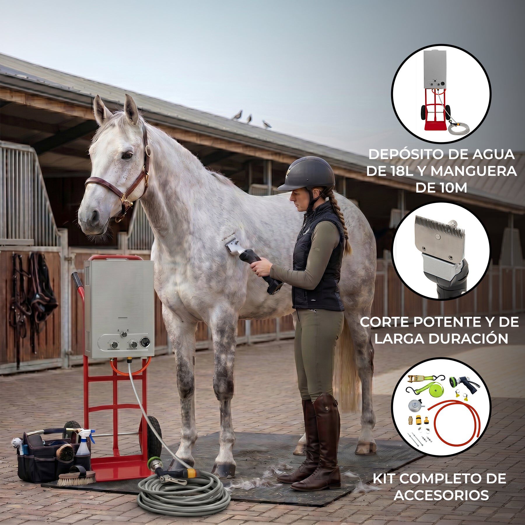 Ducha Port&aacute;til para Caballos con Esquiladora Inal&aacute;mbrica 12V y Accesorios, , large Imagen numero 2