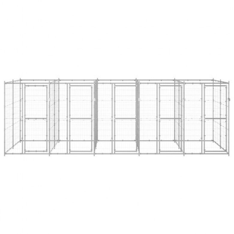 Vidaxl perrera con puertas de bisagra plateado para perros thumbnail