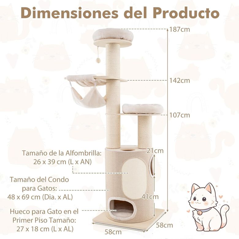 COSTWAY Árbol rascador natural con plataforma para Gatos thumbnail