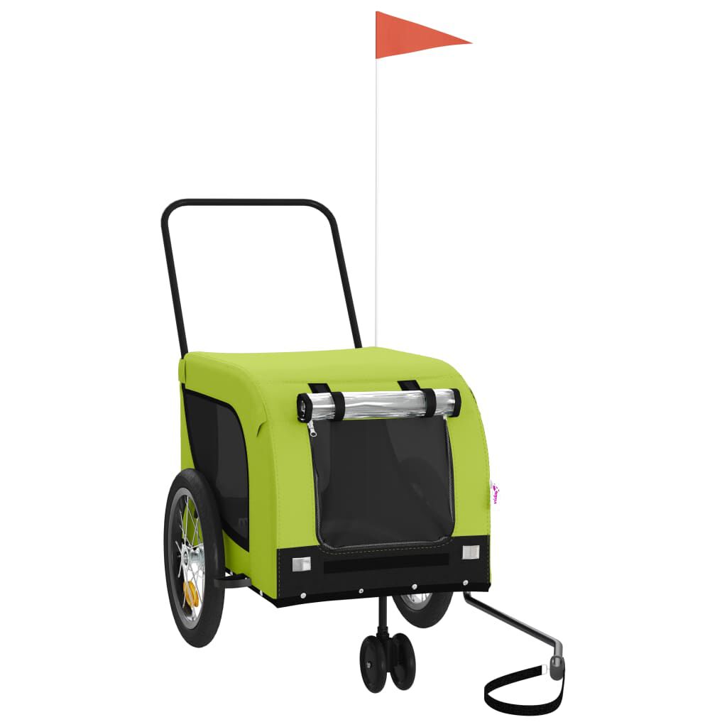 vidaXL Remolque de bicicleta mascotas hierro tela Oxford verde negro, , large Imagen numero 6