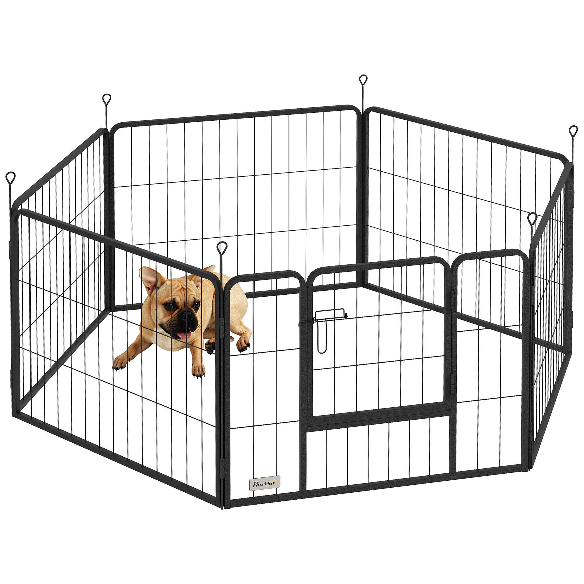 PawHut Parque para Perros de 6 Paneles de 80 cm de Altura, Vallas para Perros de Acero Plegable, con Puerta, para Interior y Exterior, Negro, , large Imagen numero 6