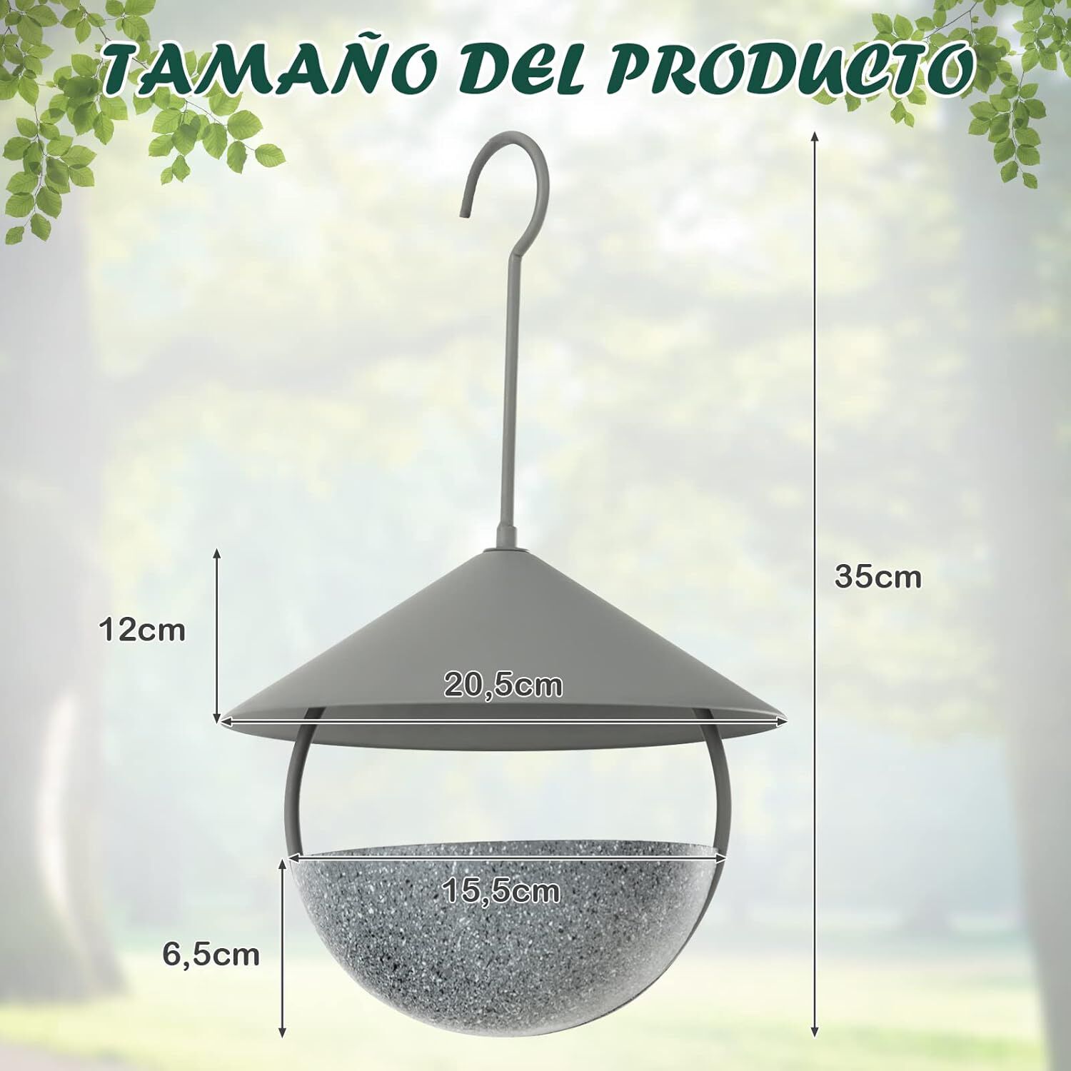 COSTWAY 2 en 1 Comedero para P&aacute;jaros, Comedero Colgante de Metal con C&uacute;pula Resistente a la Intemperie, Gancho y Cuenco de Agua, Comedero para Aves Silvestres, Comedero Exterior para Semillas y Agua, , large Imagen numero 4