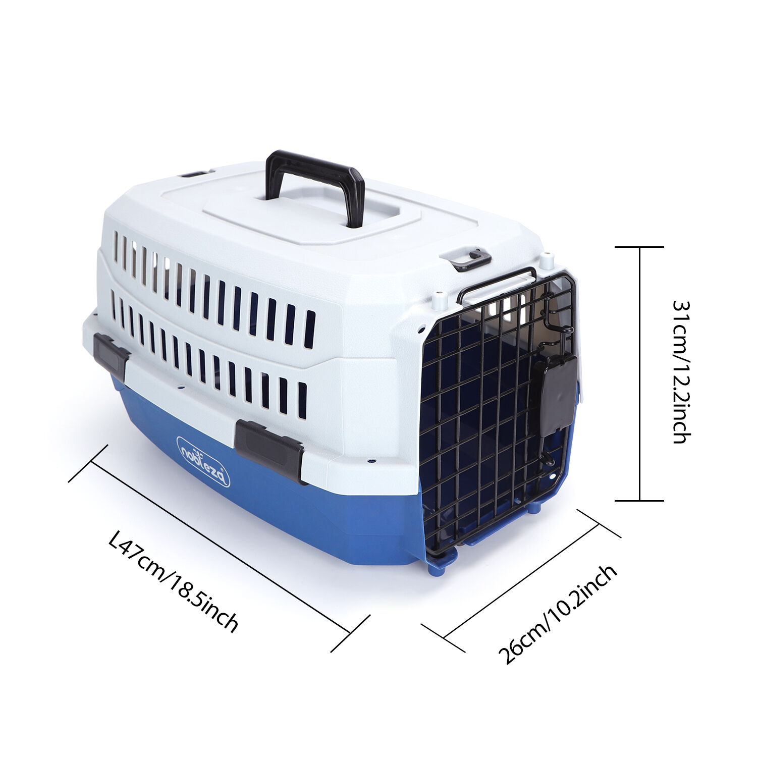 Nobleza Transportin Gato Perro Peque&ntilde;o, Transportin para Gatos Perro Port&aacute;til y Transpirable, Mascotas Perros Gatos Accesorios, Transport&iacute;n de Pl&aacute;stico, 47x31x26 CM, Azul & Gris, , large Imagen numero 6