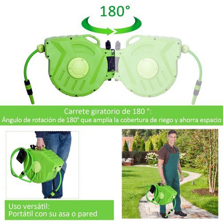 Carrete para manguera 20m Roll up automático color Verde, , large image number null