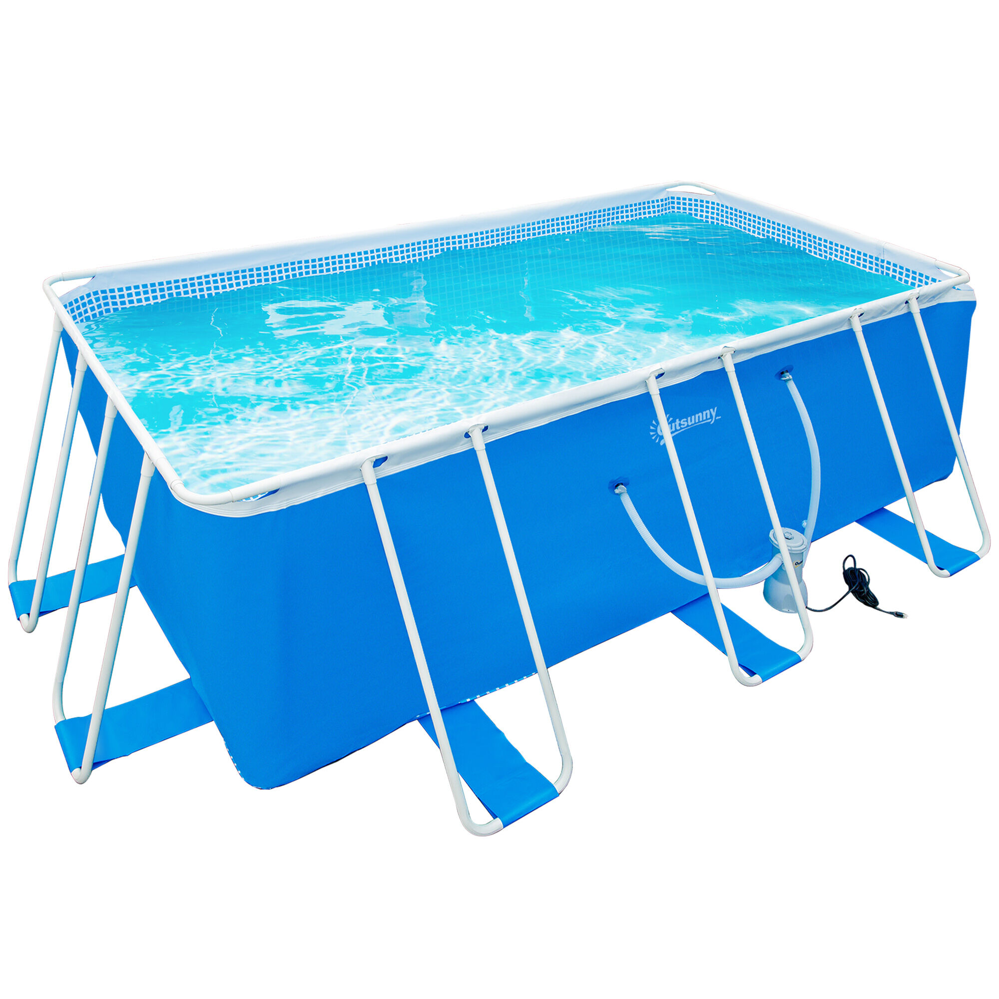 Outsunny Piscina Desmontable 440x240x122 cm Piscina Rectangular de Exterior con Depuradora de Cartucho 4,000 L/H y Marco de Acero 9760 L Azul, , large Imagen numero 1