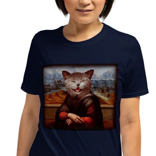 Mascochula camiseta mujer la gioconda personalizada con tu mascota azul marino thumbnail
