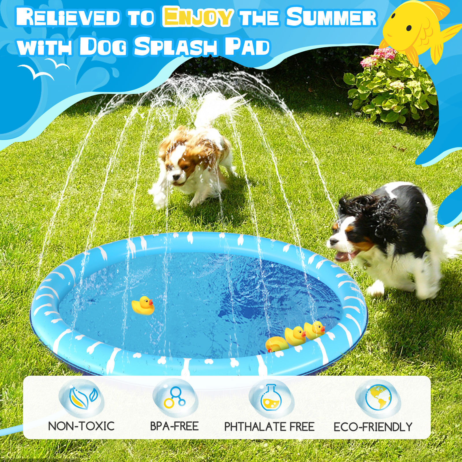 Nobleza Piscina para Perros Grandes D140cm 55in Piscina Plegable para Perro Splash Pad Perro Espesar 0.55mm Antideslizante Tapete de Juegos de Agua Juguete de Verano para Jardin al Aire Libre 1 Tienda...