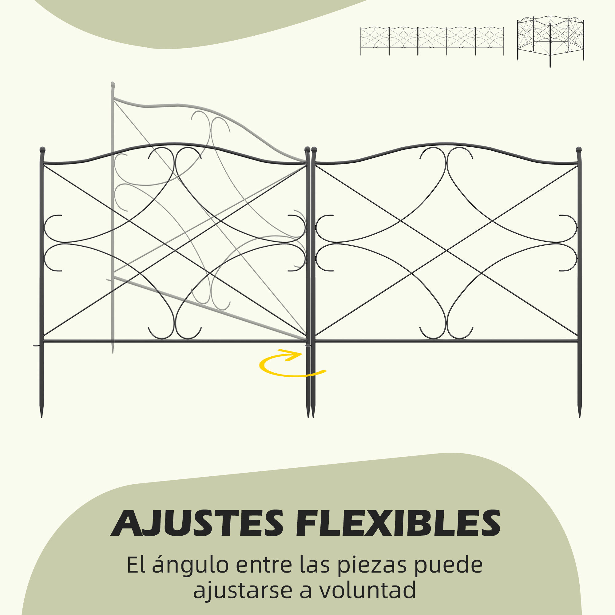 Outsunny Vallas Decorativas para Jard&iacute;n de 5 Paneles 305x62 cm Cerca de Privacidad de Metal con Estacas y Bordes de C&eacute;sped Barrera para Animales Negro, , large Imagen numero 5