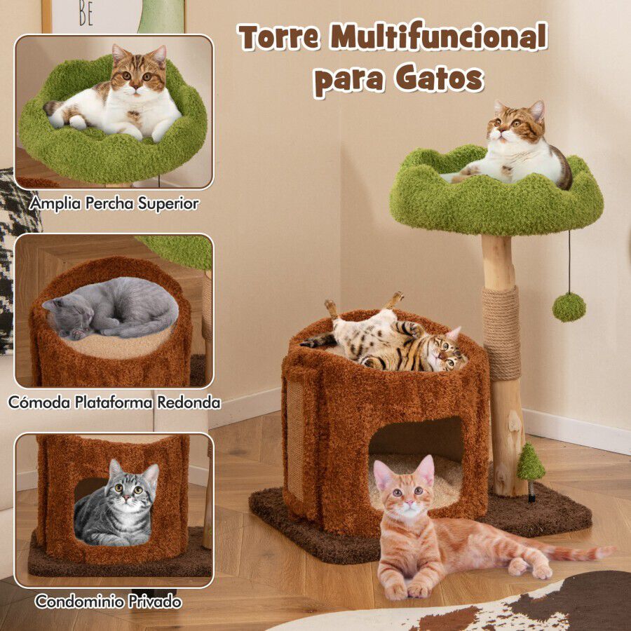 COSTWAY &Aacute;rbol para Gatos Multifuncional, Torre Moderna con Postes de Rascado Cubiertos de Sisal, Perchero y Plataforma Redonda, Juguete en Forma de &Aacute;rbol, Mueble para Gatos de Interior, 60 x 46 x 73 CM, , large Imagen numero 5