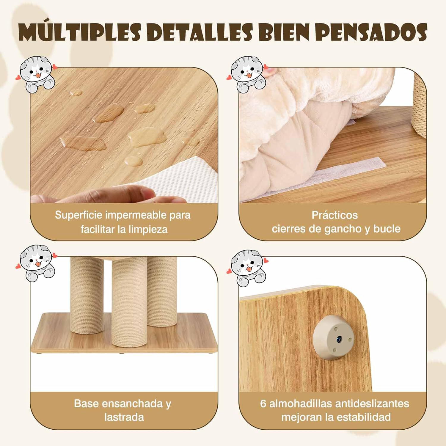 COSTWAY Rascador para Gatos, &Aacute;rbol para Gatos Altura 191 cm, Condominio de Madera,Percha Espaciosa, Hamaca, Cama, Postes de Rascado y Tapetes Lavables, Centro de Actividades para Gatos, , large Imagen numero 4
