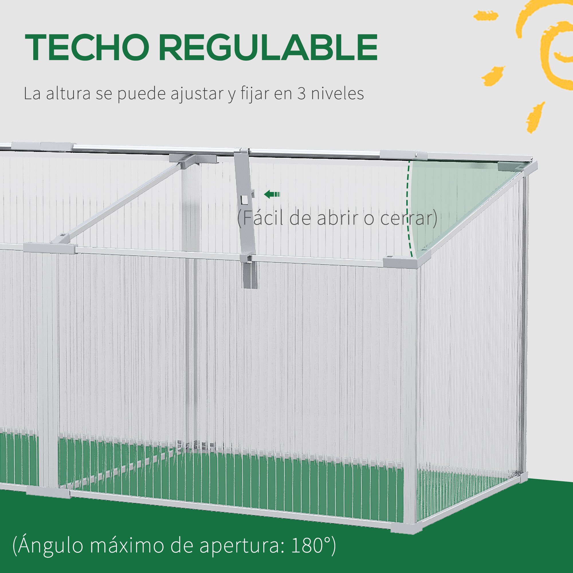 Outsunny Invernadero de Jard&iacute;n de Policarbonato y Aluminio 180x51x51 cm Vivero Casero con 3 Techos Ajustables Protecci&oacute;n UV30+ para Huerto Terraza Patio Transparente, , large Imagen numero 4