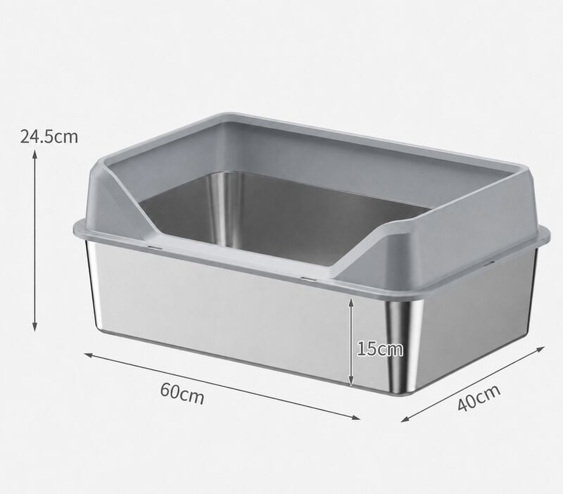 FreshPaw Arenero Grande de Acero Inoxidable para Gatos 60 &times; 40 &times; 25 cm, Bandeja Higi&eacute;nica Antisalpicaduras para Gatos Grandes, con Pala, , large Imagen numero 3