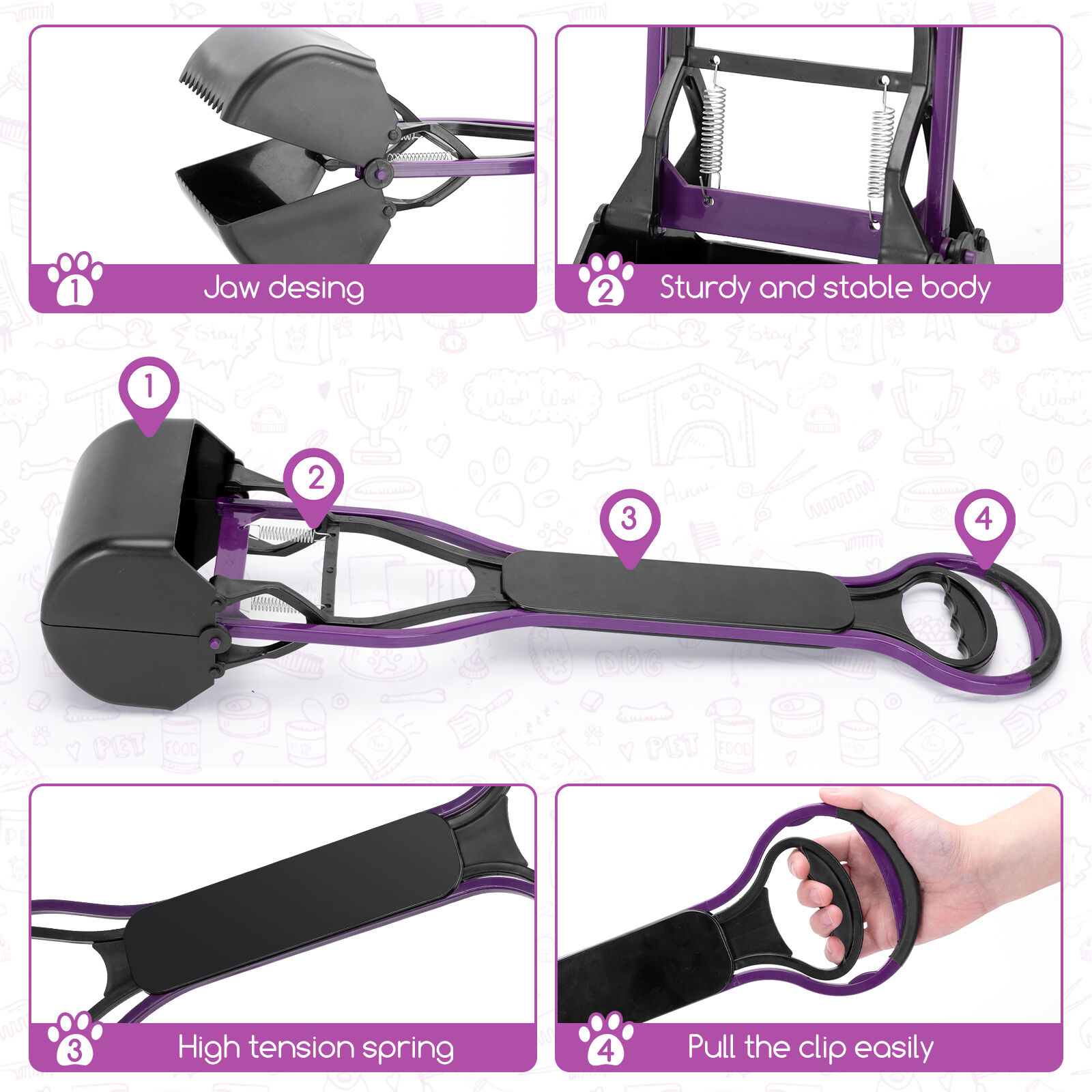 Nobleza Recogedor de Caca para Perros, Dog Poop Scooper,  38.5cm Recogedor de Excrementos para Mascota Perro Gato de Largo con Mango,  Rastrillo para Recoger Residuos de Caca ,con Resorte Duradero (M), , large Imagen numero 4