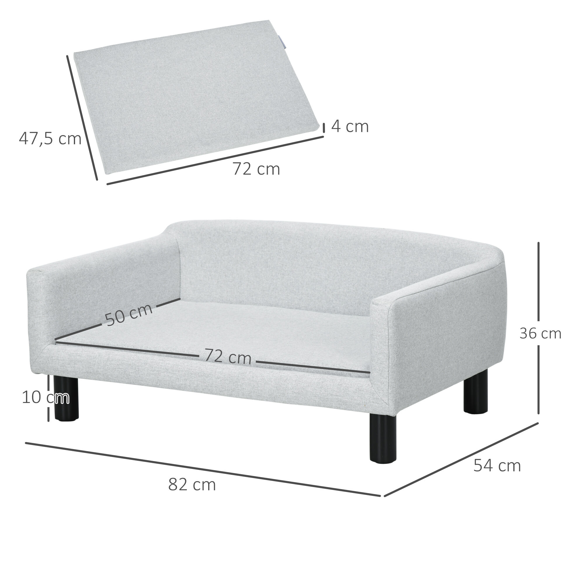 PawHut Sof&aacute; para Perros Medianos Cama Elevada para Perros con Patas de Madera Cama para Mascotas Carga 20 kg 82x54x36 cm Gris, , large Imagen numero 3