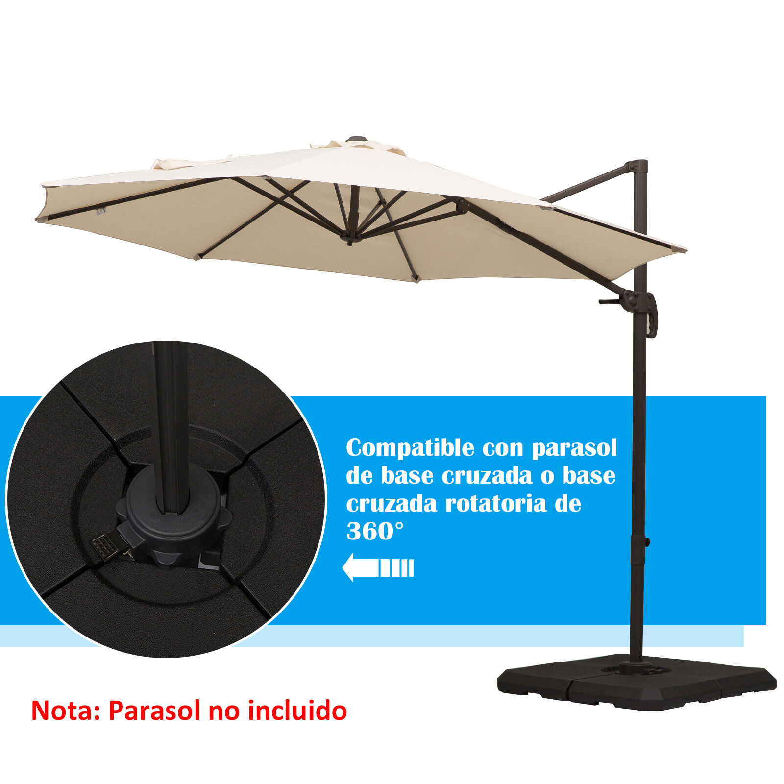 Outsunny Set de 4 Piezas Soporte de Parasol Base para Sombrilla Terreza o Jard&iacute;n Rellenable de 80 kg de Agua o 120 kg de Arena Estable 100x100x9,5 cm Negro, , large Imagen numero 5