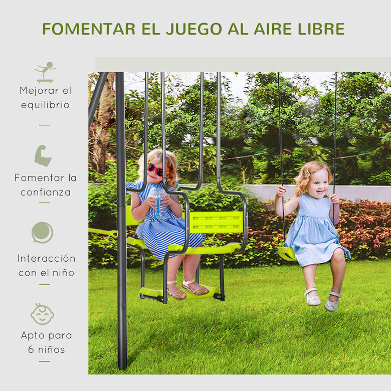 Outsunny Juego de Columpio Infantil verde para Exterior con 2 Columpios y balancín  para Niños thumbnail