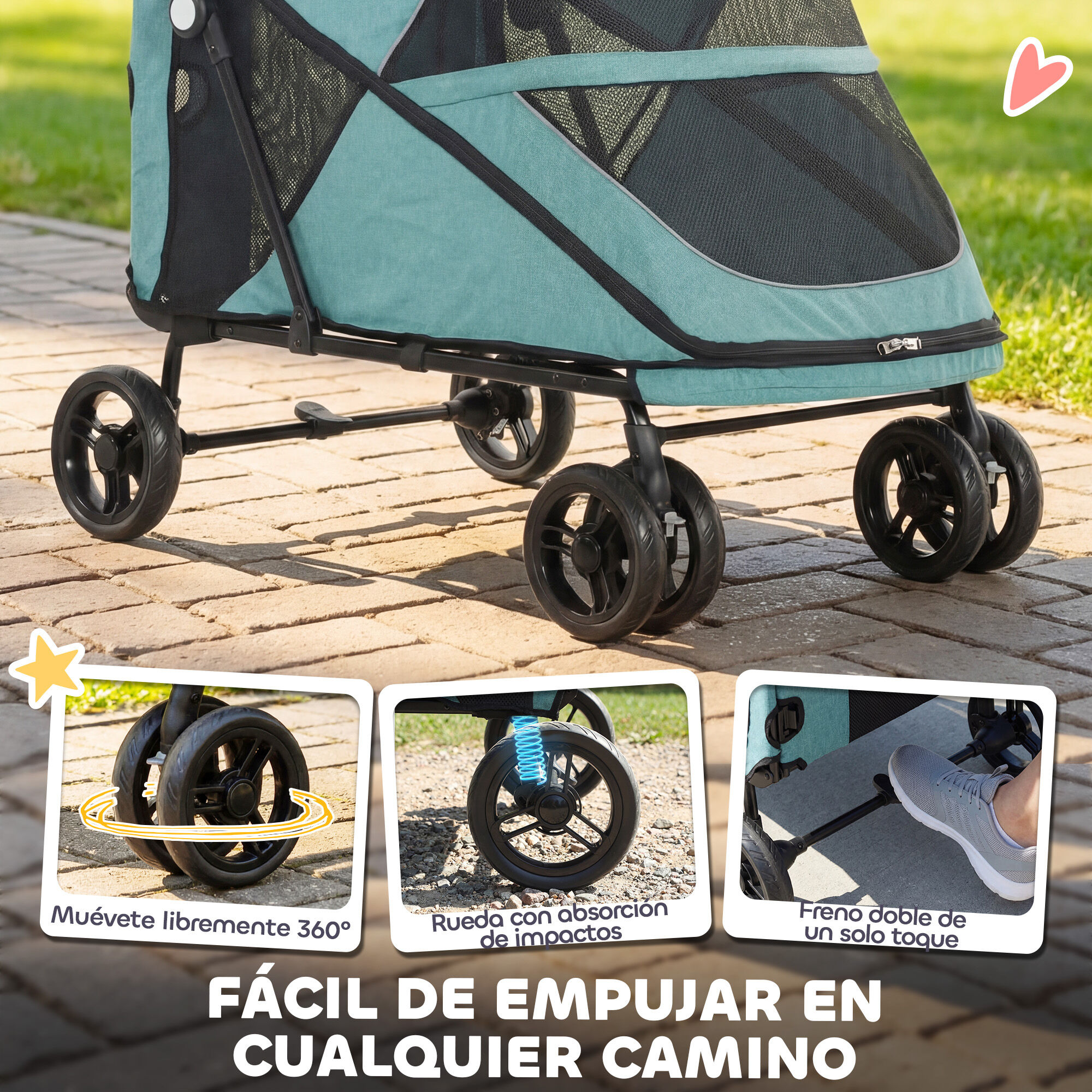 PawHut Carrito para Perros Turquesa, , large Imagen numero 5