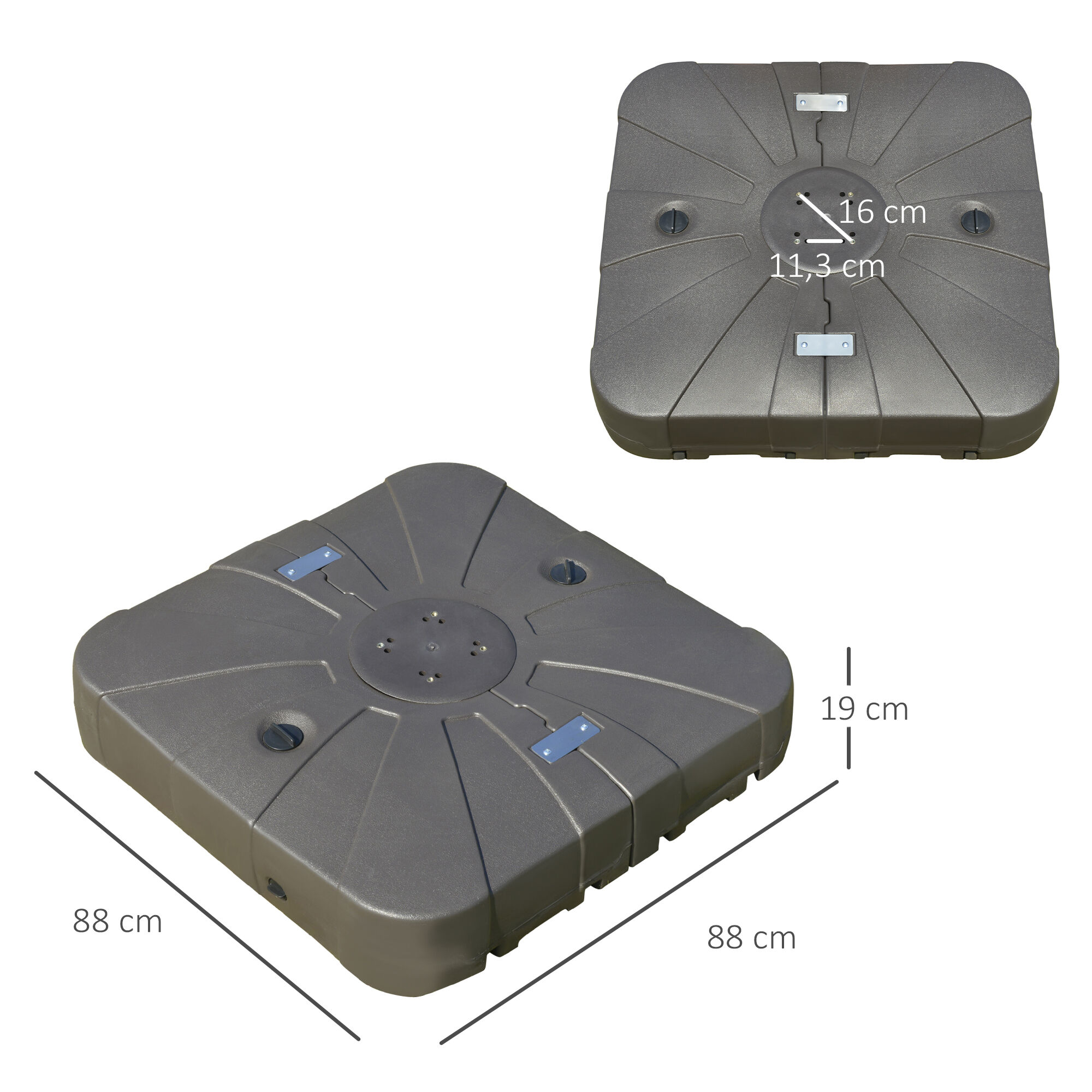 Outsunny Base para Sombrilla Excentrica Grande Rellenable de Arena y Agua con 4 Ruedas para Exteriores Patio Jard&iacute;n 88x88x19 cm Caf&eacute;, , large Imagen numero 3