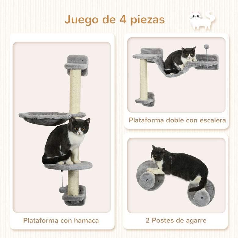 PawHut Juego de 4 Estantes con hamaca y pelota para gatos thumbnail