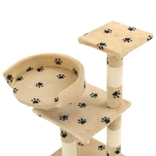 Rascador con poste de sisal para gatos color Beige Huellas, , large Imagen numero 4