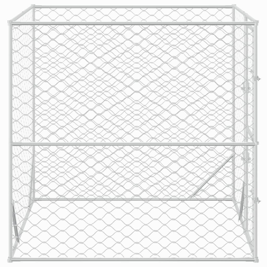 vidaXL Perrera de exterior acero galvanizado plateado 4x4x2 m, , large Imagen numero 12