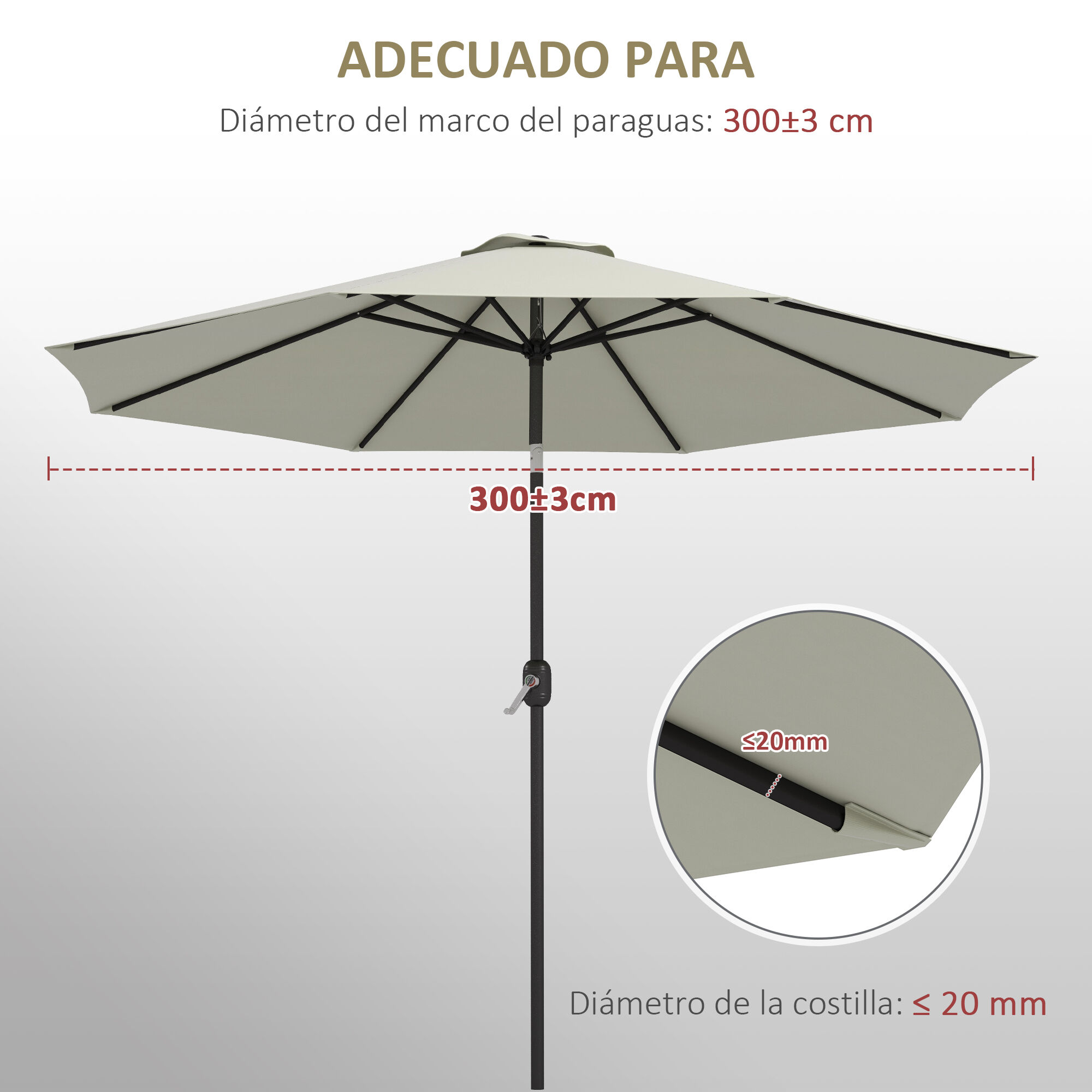 Outsunny Toldo de Sombrilla Crema, , large Imagen numero 5