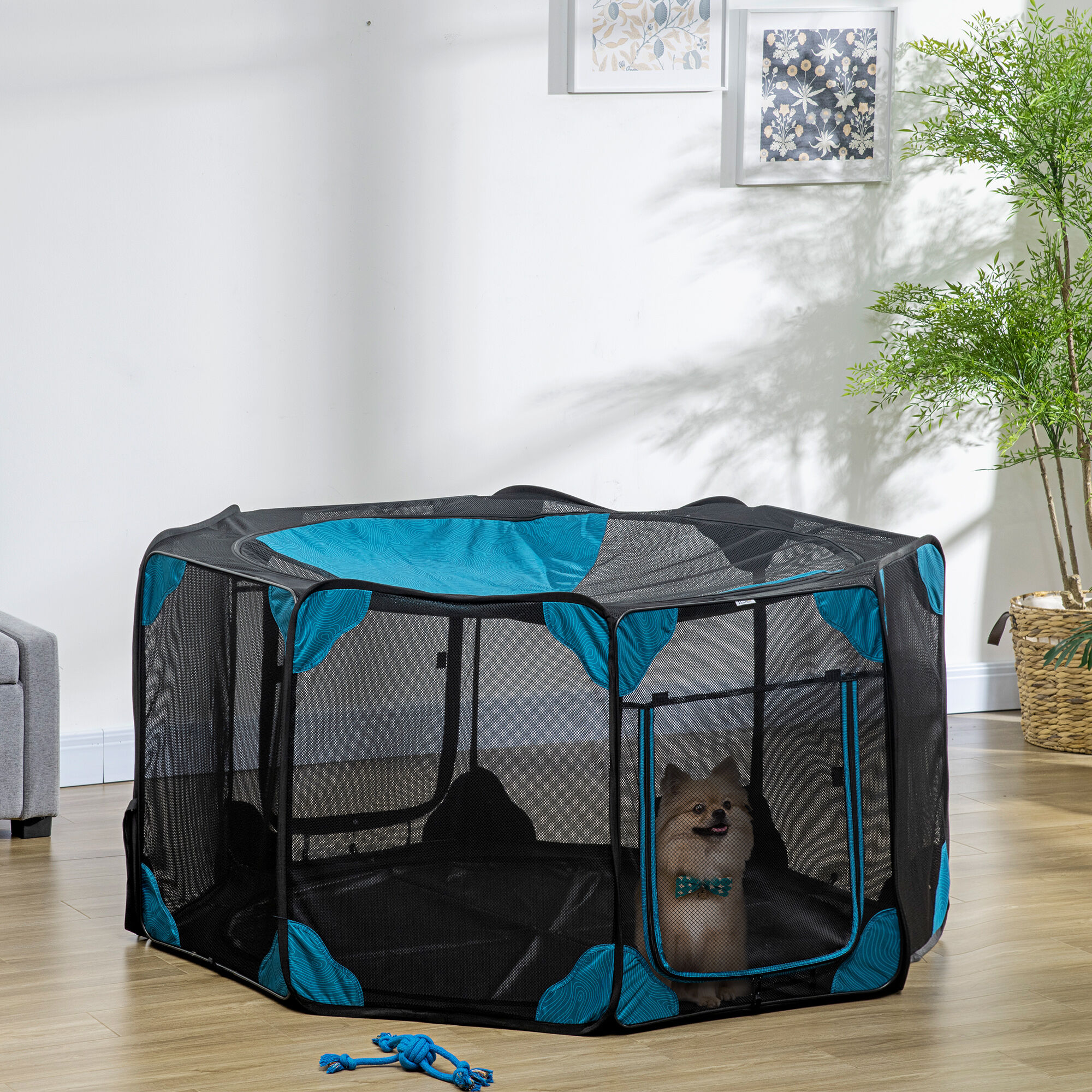 PawHut Parque Plegable para Perros y Gatos de 8 Paneles Parque de Juego para Mascotas con Bolsa de Transporte Recinto Port&aacute;til para Conejos Conejillos de Indias &Oslash;154x76 cm Azul, , large Imagen numero 2