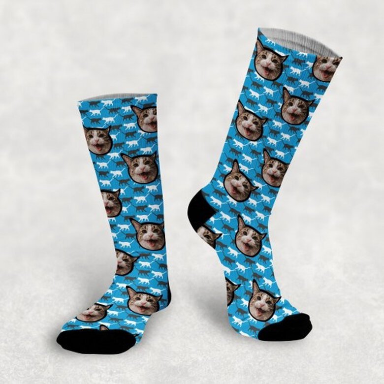Calcetines personalizados Cat 2 mascotas color Azul, , large image number null