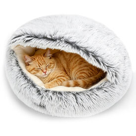 Nobleza Cama Cueva Calmante para Gatos y Perros Peque&ntilde;os (50 cm) - Cama Donut Redonda de Felpa Ultrasuave, Nido Antiestr&eacute;s Lavable con Coj&iacute;n Mullido y Base Antideslizante para Mascotas, Gris