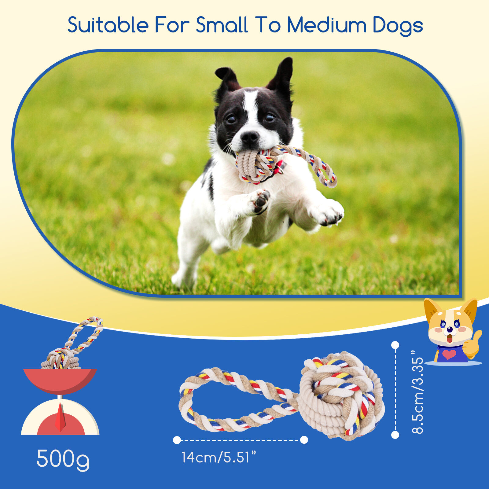 Nobleza Correa de Juguetes Interactivos para Perros 2 Pack, Juguete Perro de Cuerda de Algod&oacute;n 100% Natural, Juguete Indestructible para la Dentici&oacute;n del Cachorro - Juguete de Tira y Afloja - 20cm, , large Imagen numero 2