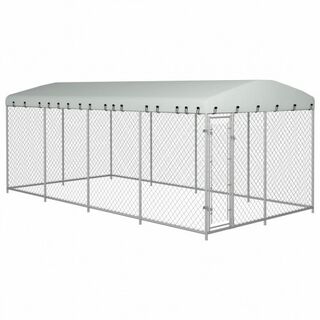 vidaXL Perrera de exterior grande plateada para perros