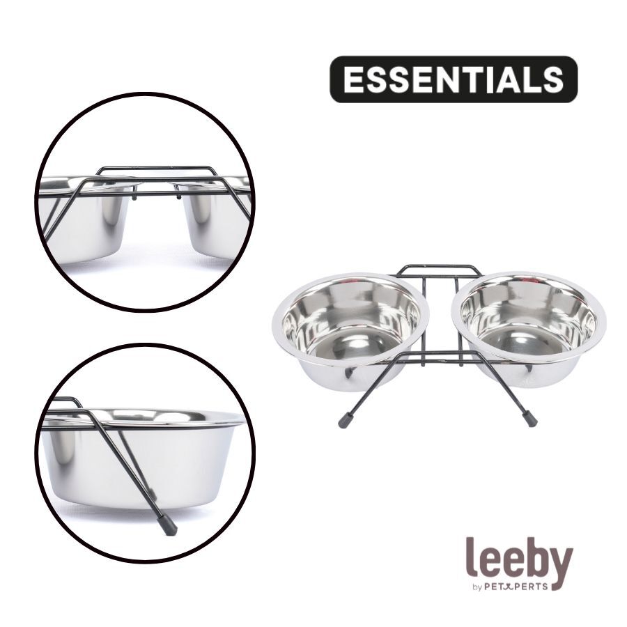 Leeby Comedero Doble de Acero Inoxidable con Soporte para perros y gatos, , large Imagen numero 3