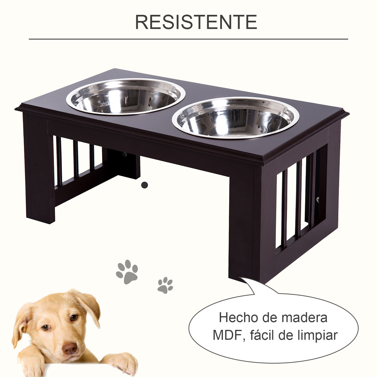 Pawhut comedero elevado doble marr&oacute;n para perros, , large Imagen numero 5
