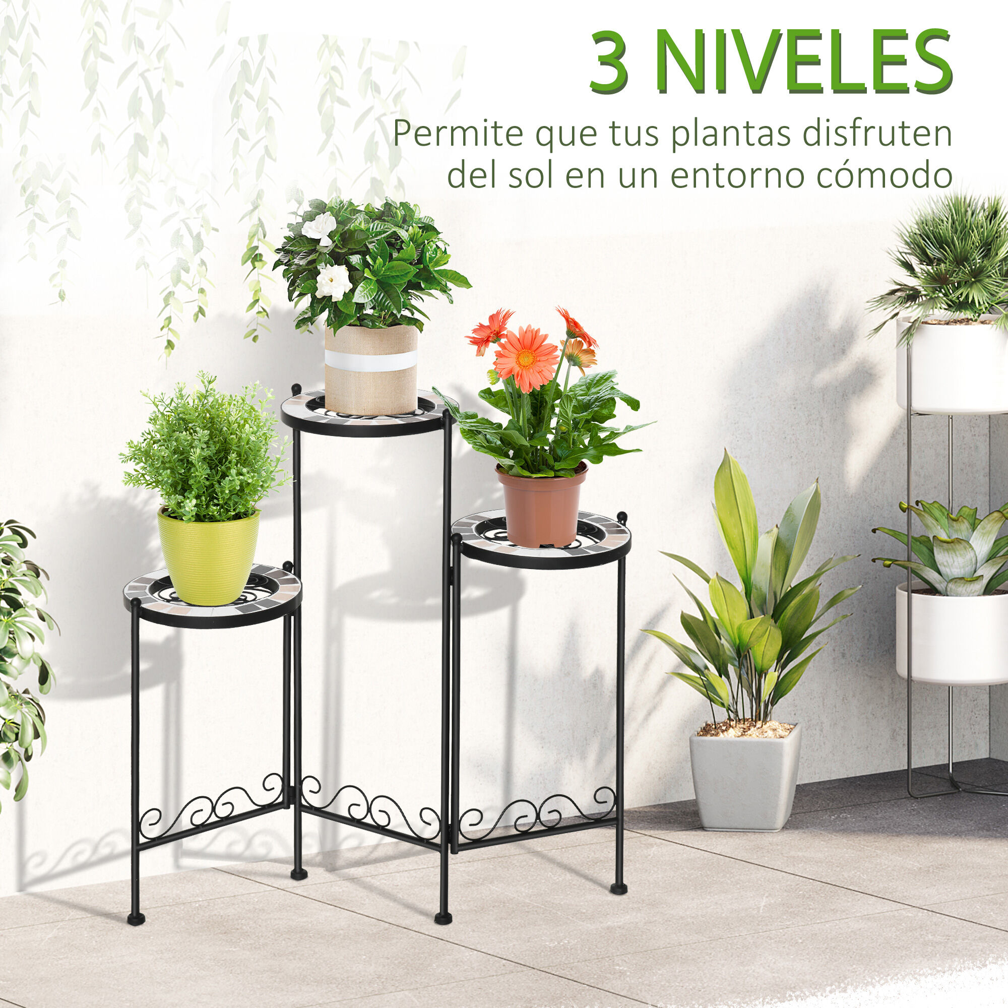 Outsunny Soporte para Plantas Negro para exterior thumbnail