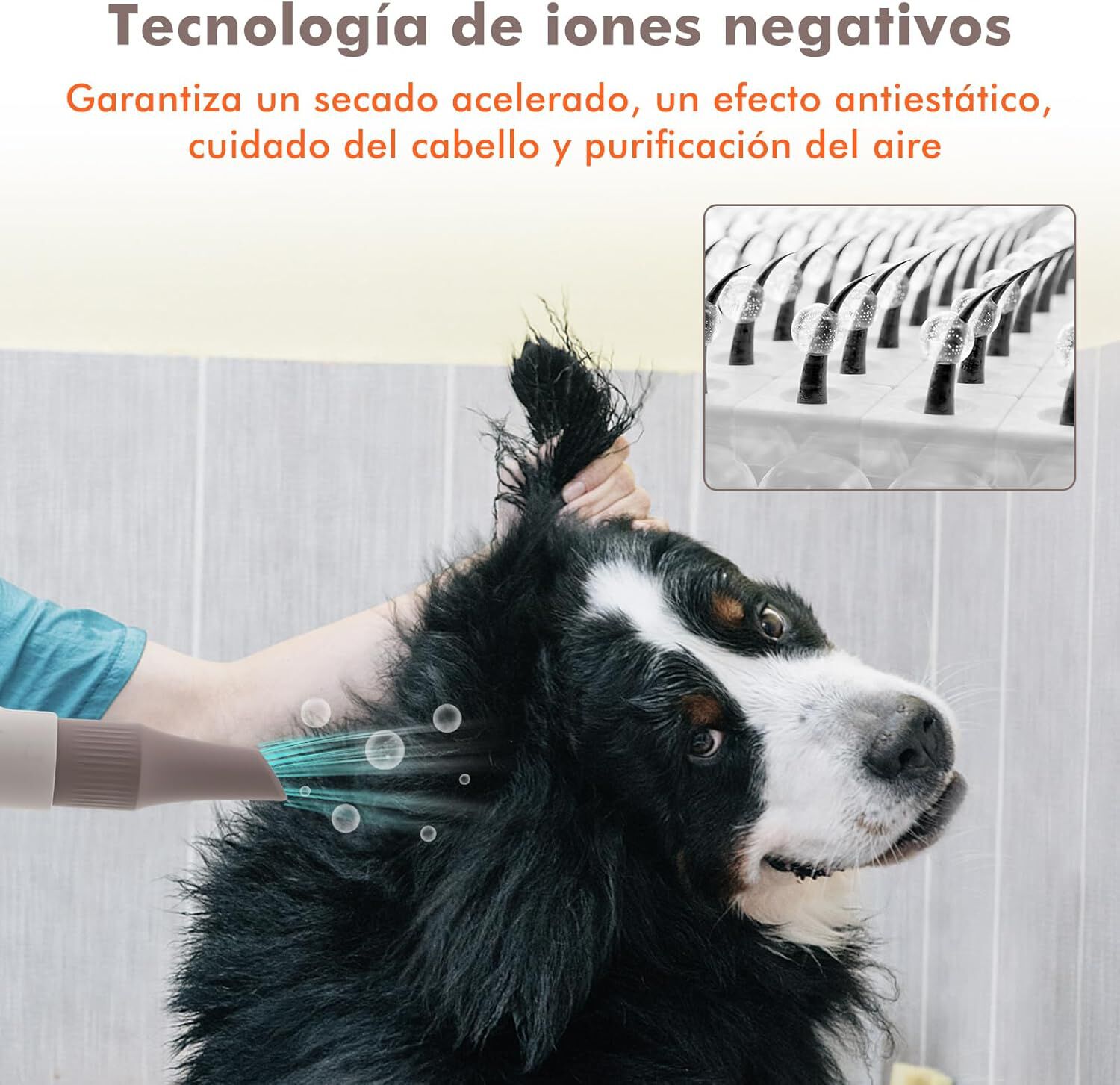 COSTWAY Secador Para Perros y Gatos 1700W, Temperatura y Flujo de Aire Ajustables, Secador Para Mascotas de Lones Negativos, 4 Boquillas, Pantalla Inteligente LED, , large Imagen numero 3